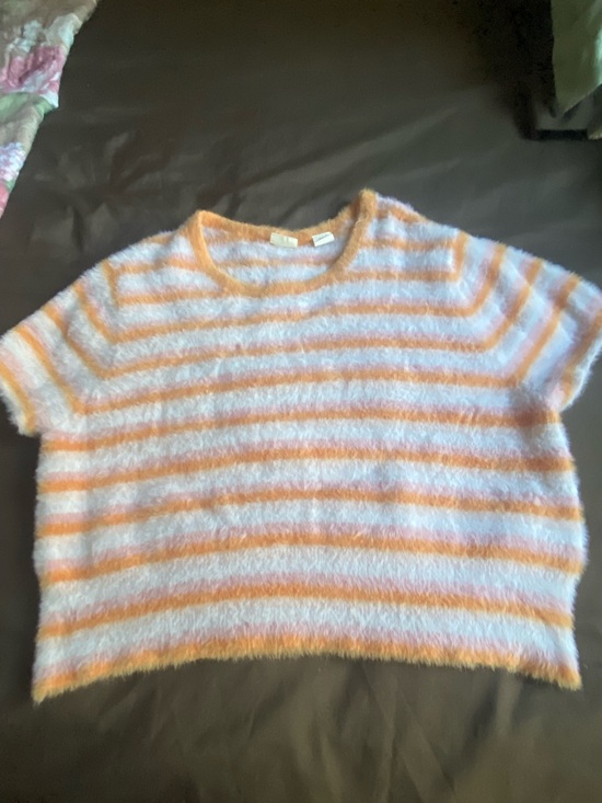 Levi's Tops - Levi's Fuzzy Short-Sleeve Striped Pullover in Orange and White